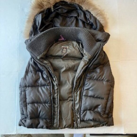 Mason's brown Down double zip vest w/removable fur hood Size US 8 - Picture 2 of 8